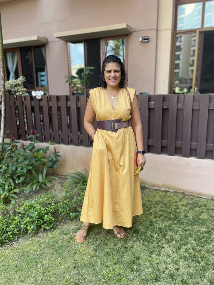 Yellow dress with statement belt